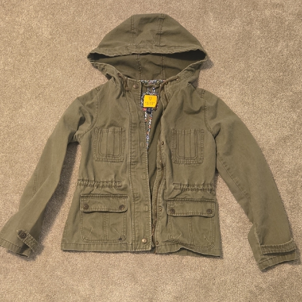 Womens Prince & Fox Green Raincoat Hooded Utility Design Size Small / Petite
